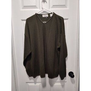 Fiesole Mens Italian Made Dark‎ Olive Green Wool Blend Vneck Sweater Size Large